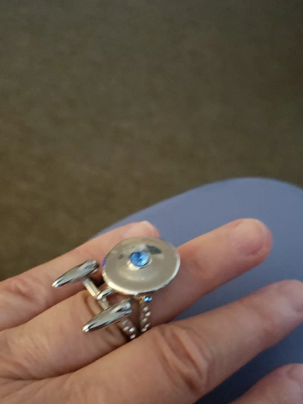 Sterling Silver Star Trek Enterprise Ring with Blue Crystal Accent